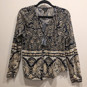 Lucky Brand Blue Cream Long Sleeve Shirt Size Medium